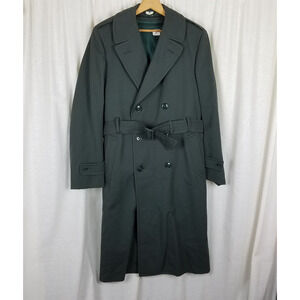 Military Issue Army Serge Green Wool Overcoat AG-44 Peacoat Trench Coat Mens 38L